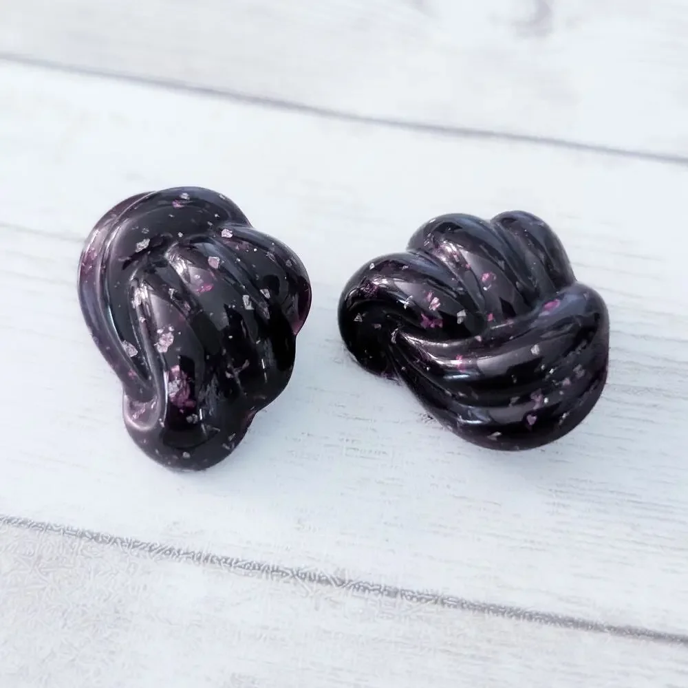 Vintage Clip On Earrings Retro Large Dark Purple Statement - Just Over 1 & 1/8